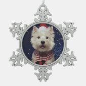Westieのクリスマス スノーフレークピューターオーナメント (正面)