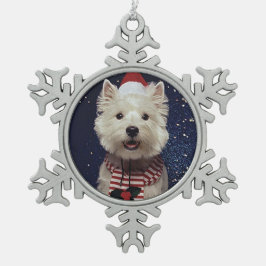 Westieのクリスマス スノーフレークピューターオーナメント