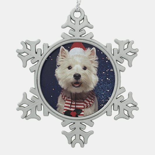 Westieのクリスマス スノーフレークピューターオーナメント (正面)
