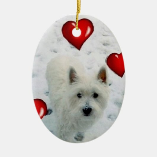 Westieの名前入りでぶら下がったな装飾のクリスマス セラミックオーナメント (正面)
