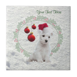 Westieの子犬のクリスマスのセラミックタイルはそれをカスタマイズ! タイル
