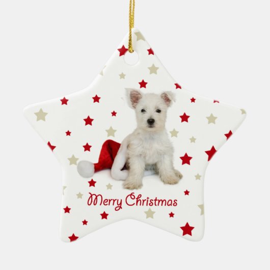 Westieの子犬のクリスマスツリーのオーナメント セラミックオーナメント (正面)