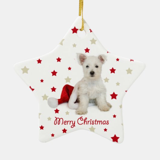 Westieの子犬のクリスマスツリーのオーナメント セラミックオーナメント (裏面)