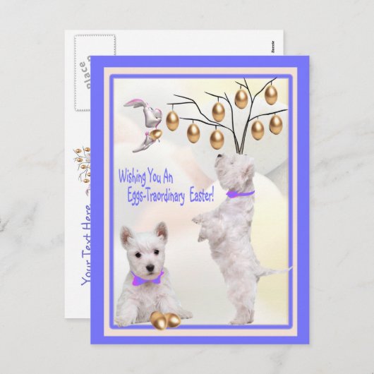 Westieの子犬の卵- Traordinaryイースターの願い シーズンポストカード (正面/裏面)