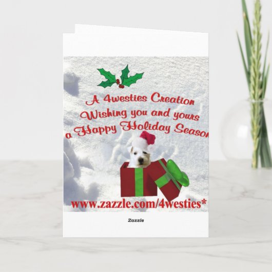 Westieの子犬の抱擁及びキス及び暖かいクリスマスの願い シーズンカード (裏面)
