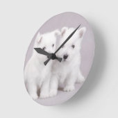 Westieの子犬 ラウンド壁時計 (傾斜)
