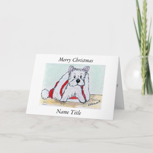 Westieの芸術の水彩画のクリスマスの帽子カード妻等 シーズンカード (正面)