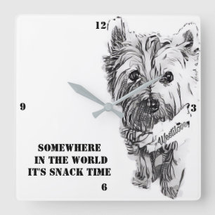 Westieの軽食のタイムレコーダー スクエア壁時計