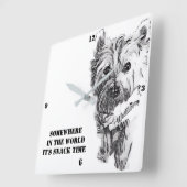 Westieの軽食のタイムレコーダー スクエア壁時計 (傾斜)