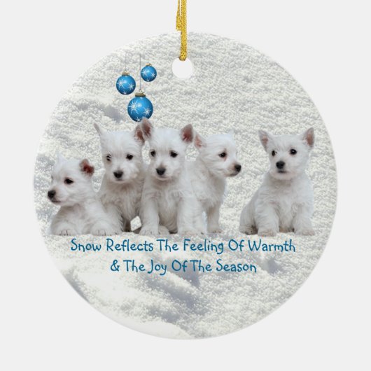 Westieはそれがオーナメント休日の挨拶の雪が降るようにしました セラミックオーナメント (裏面)