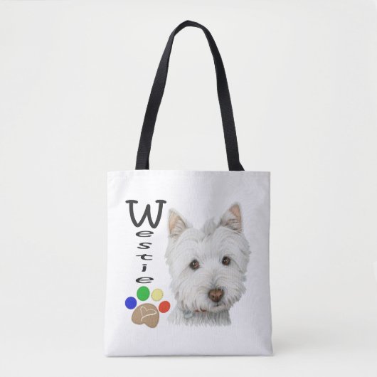 Westieはプリントのトートバックをくまなく芸術の後をつけます トートバッグ (正面)