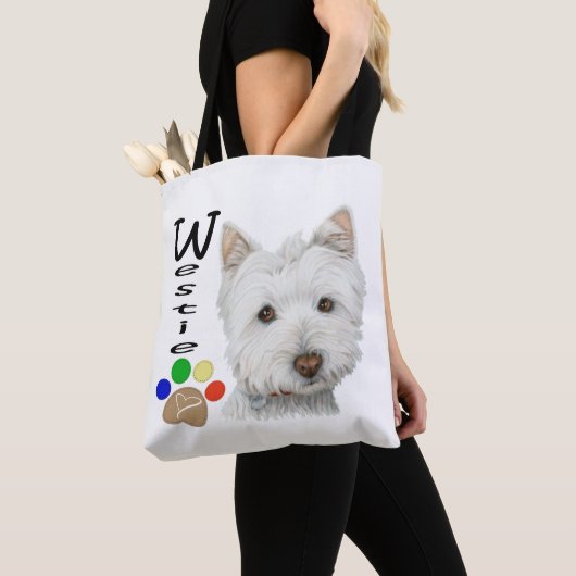 Westieはプリントのトートバックをくまなく芸術の後をつけます トートバッグ (クローズアップ)