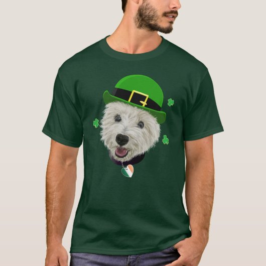 Westie犬のパトリキウスの日のアイルランドの旗およびにせ物 Tシャツ (正面)