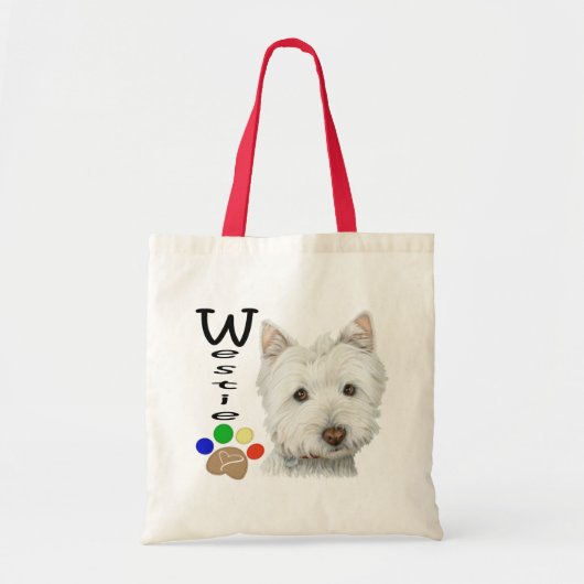 Westie犬の足のプリントの芸術のデザイン トートバッグ (正面)