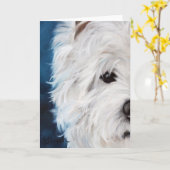 Westie西の高地テリアの目は会います カード (黄色い花)