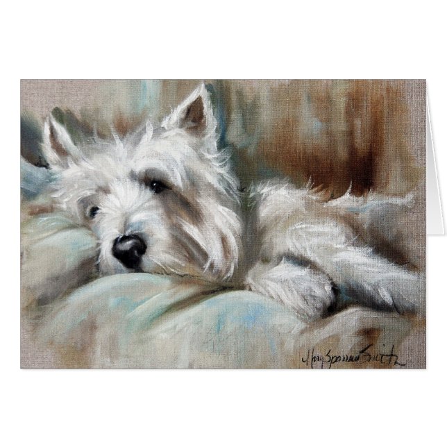 Westie西の高地テリア犬の子犬の芸術 (正面横)