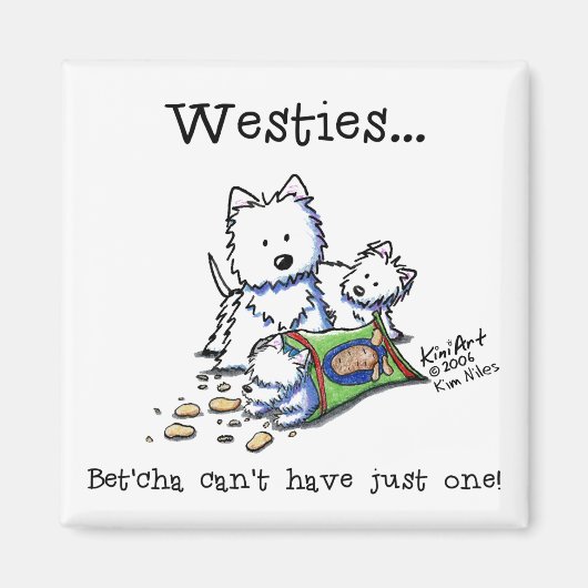 Westie Addict Square White Magnet マグネット (正面)