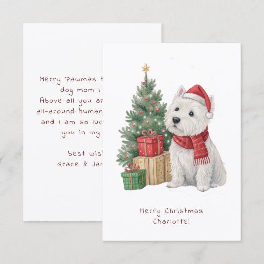 Westie Cheeky Dog Cute Christmas Card Personalise (正面/裏面)