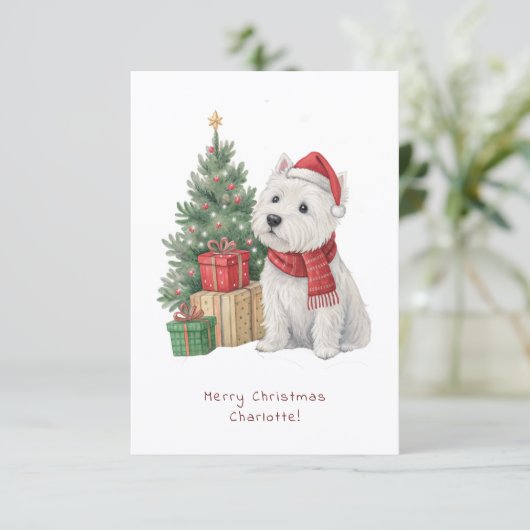 Westie Cheeky Dog Cute Christmas Card Personalise (スタンド正面)