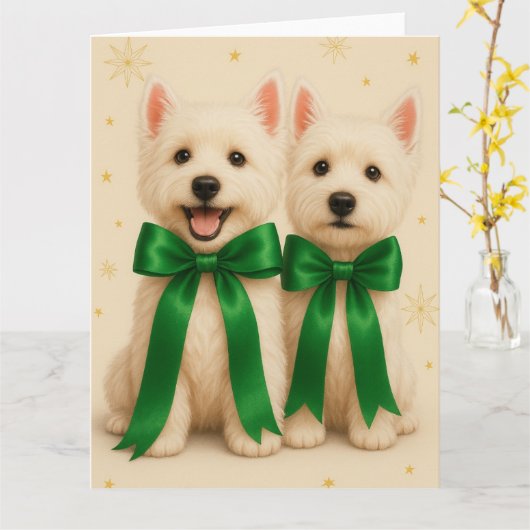 Westie Christmas Card カード (黄色い花)
