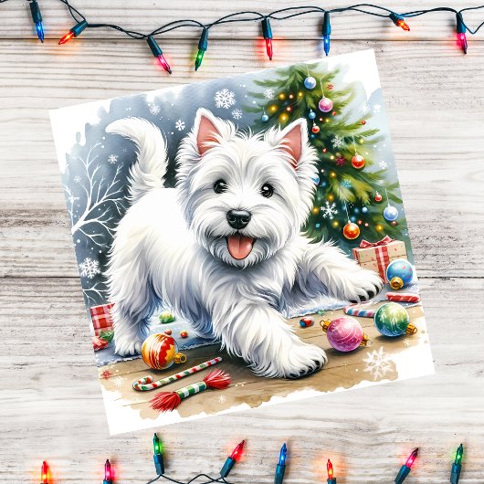 Westie Christmas Ornaments Playful シーズンカード