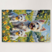 Westie Daffodil Garden Art ジグソーパズル (横)
