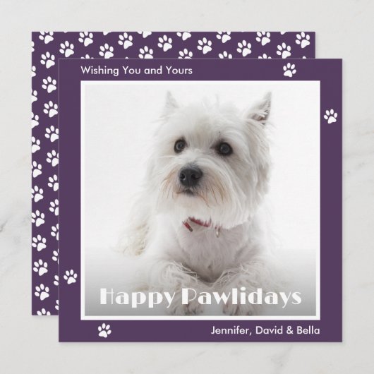 Westie Dog Pet Photo Paw Prints Purple シーズンカード (正面/裏面)