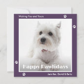 Westie Dog Pet Photo Paw Prints Purple シーズンカード (正面)