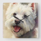 Westie dog watercolor portrait スクエア壁時計 (正面)