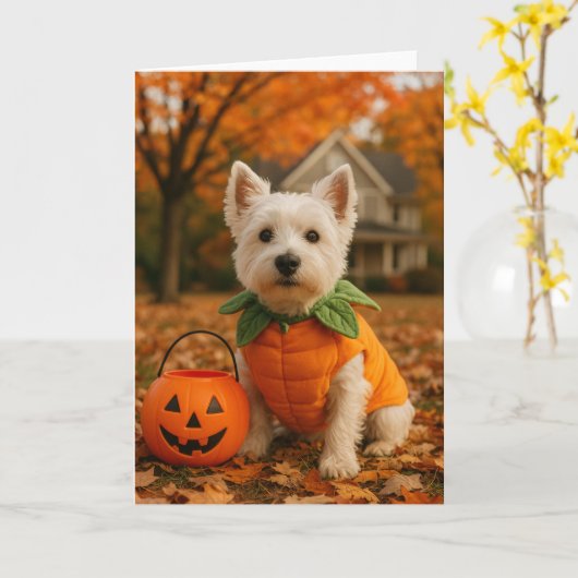 Westie Halloween カード (黄色い花)