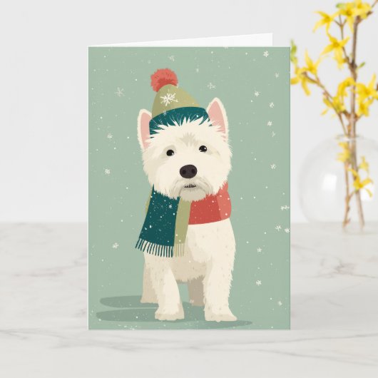 Westie Holiday Greeting カード (黄色い花)