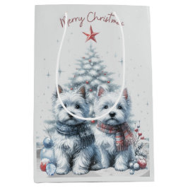 Westie Pair Christmas Gift Bag ミディアムペーパーバッグ