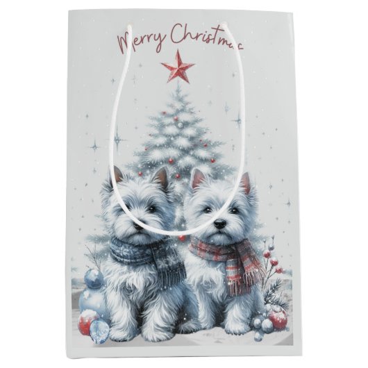Westie Pair Christmas Gift Bag ミディアムペーパーバッグ (正面)