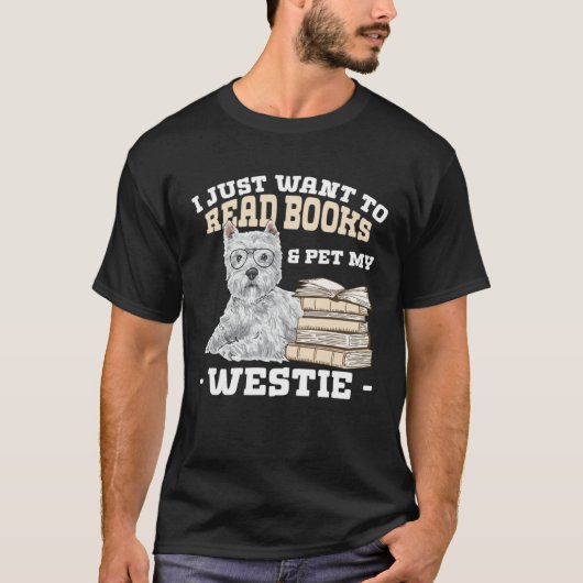 Westie Reading Books West Highland White Terrier Tシャツ (正面)