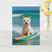 Westie Surfing Greeting Card - Blank カード (黄色い花)