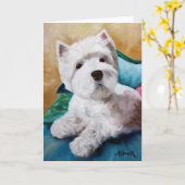 Westie West Highland Terrier Dog Puppy Art カード (黄色い花)