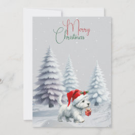 Westie With Gift Merry Christmas Card シーズンカード