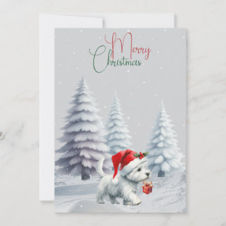 Westie With Gift Merry Christmas Card シーズンカード