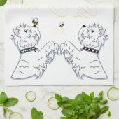 Westiesおよび蜂 キッチンタオル (折り畳み)