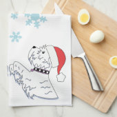 Westiesおよび雪片 キッチンタオル (四つ折り)