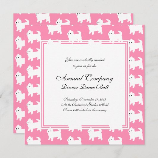 Westies西の高地テリアパターンピンク 招待状 (正面/裏面)