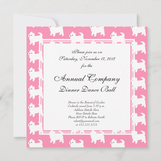 Westies西の高地テリアパターンピンク 招待状 (裏面)