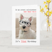 Westie's With Glasses、ハッピーバースデー、名前の追加 カード (黄色い花)