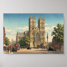 Westminster Abbey Japanese Woodblock Print ポスター
