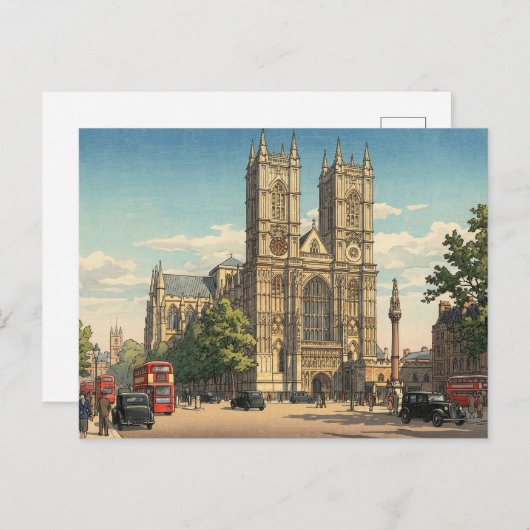 Westminster Abbey Japanese Woodblock Print ポストカード (正面/裏面)