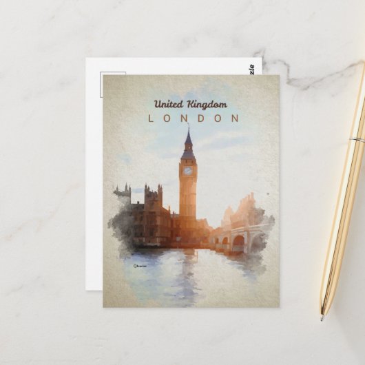 Westminster Bridge in Water Colorはがき ポストカード (正面/裏面インサイチュ)