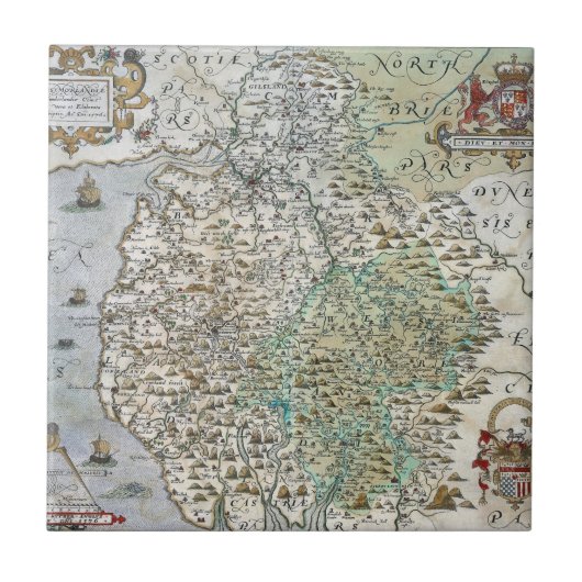 Westmorlandおよびカンバーランド| 1576年の地図 タイル (正面)