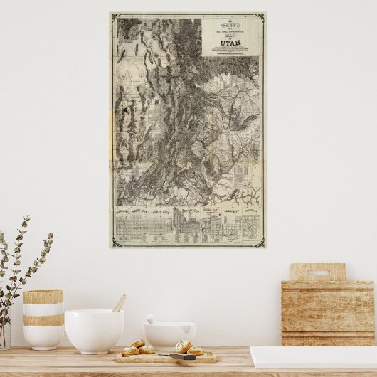 West's New Sectional and Topographical Map Of Utah ポスター (キッチン)