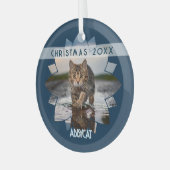 Wet Cat Photo Framed in Flower on Blue ガラスオーナメント (正面左)