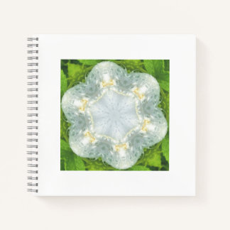 Wet White Wild Rose - Mandala green - by ID AD Art ノートブック